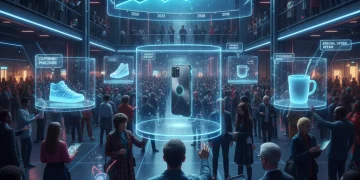 Futuristic digital marketplace illustrating the 2026 consumer spending shift