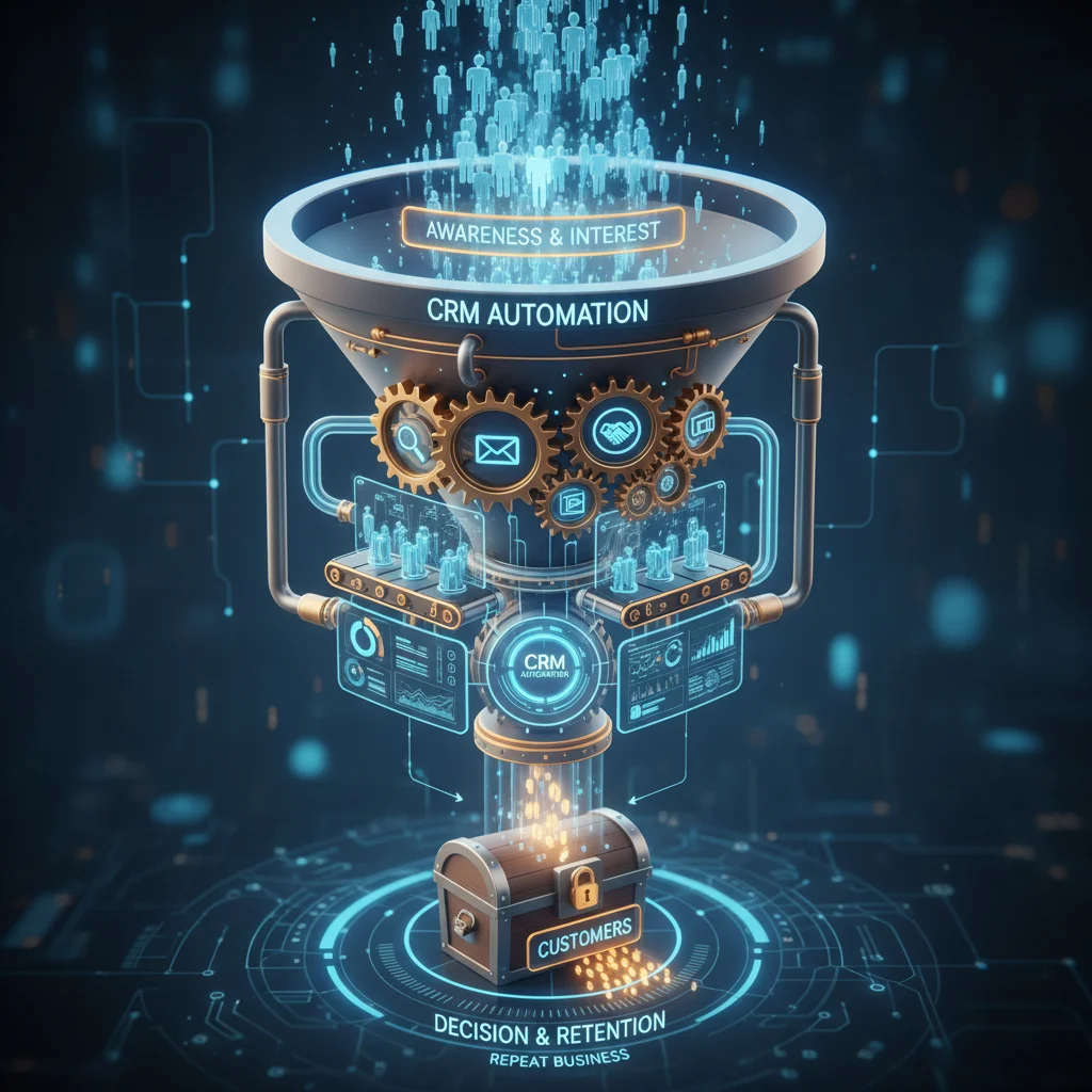 Automated sales funnel showing efficient lead progression with CRM features