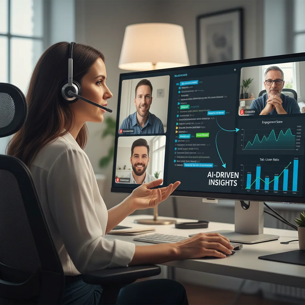 Sales rep on call with AI-powered conversation intelligence coaching.