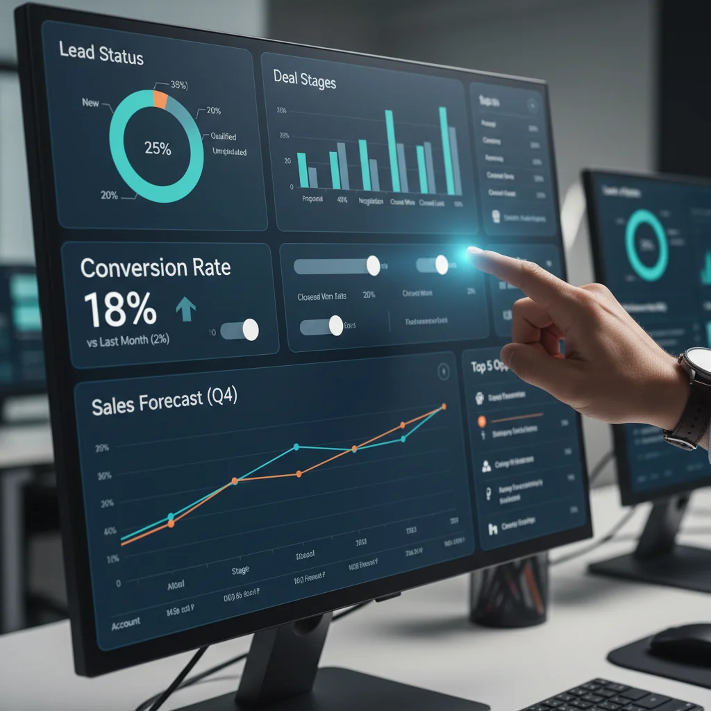 CRM dashboard displaying sales metrics and pipeline stages