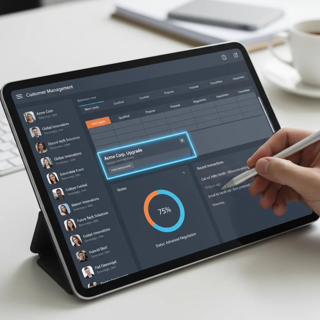 CRM interface showing detailed sales pipeline and customer data
