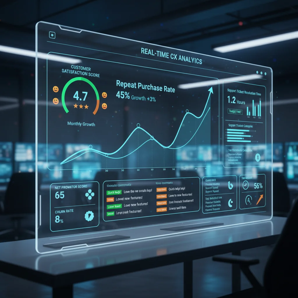 Analytics dashboard showing customer feedback and key performance indicators for post-purchase CX.
