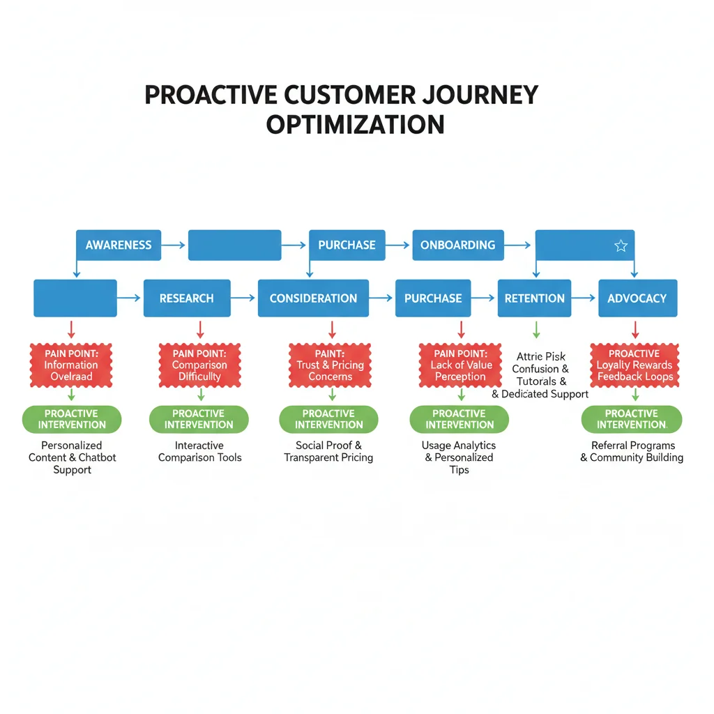 Customer journey map highlighting proactive intervention points for service improvement.