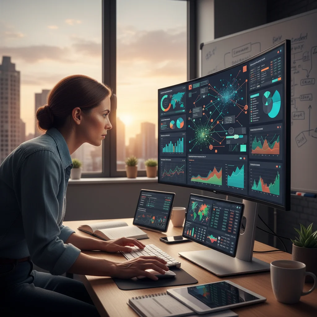 Sales analyst examining market trends and customer insights data