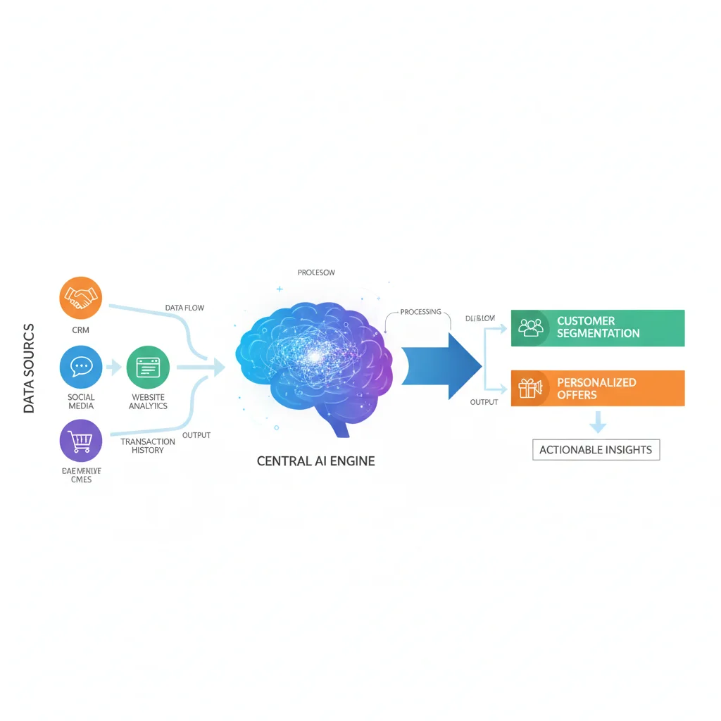 Infographic showing data sources feeding into an AI engine for predictive customer insights.