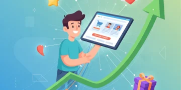 Illustration of e-commerce customer retention growth and positive customer experience.
