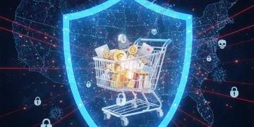 Digital shield protecting e-commerce cart from cyber threats in U.S.