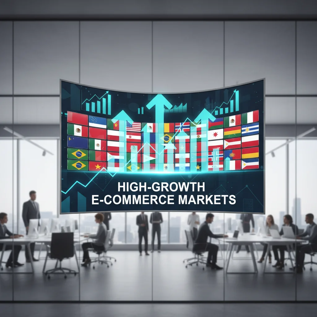 Flags of emerging e-commerce markets with high growth potential for US businesses.