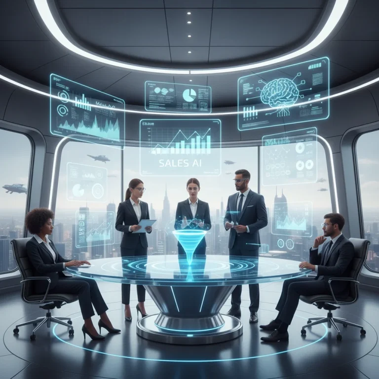 Futuristic sales team leveraging AI for enhanced performance