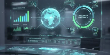 Futuristic sales dashboard showing integrated digital tools