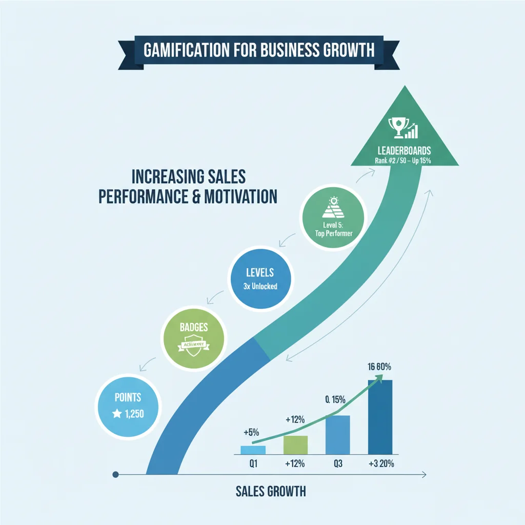 Infographic of gamification elements driving sales performance