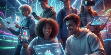 Gen Z buyers engaging with digital content on various devices, illustrating modern sales strategies.