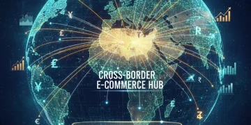 Global e-commerce map showing market growth and international trade routes for US sellers.