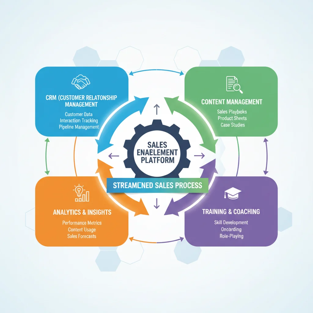 Infographic illustrating integrated sales enablement platform components.
