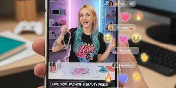 Live shopping event with influencer and interactive chat on a smartphone