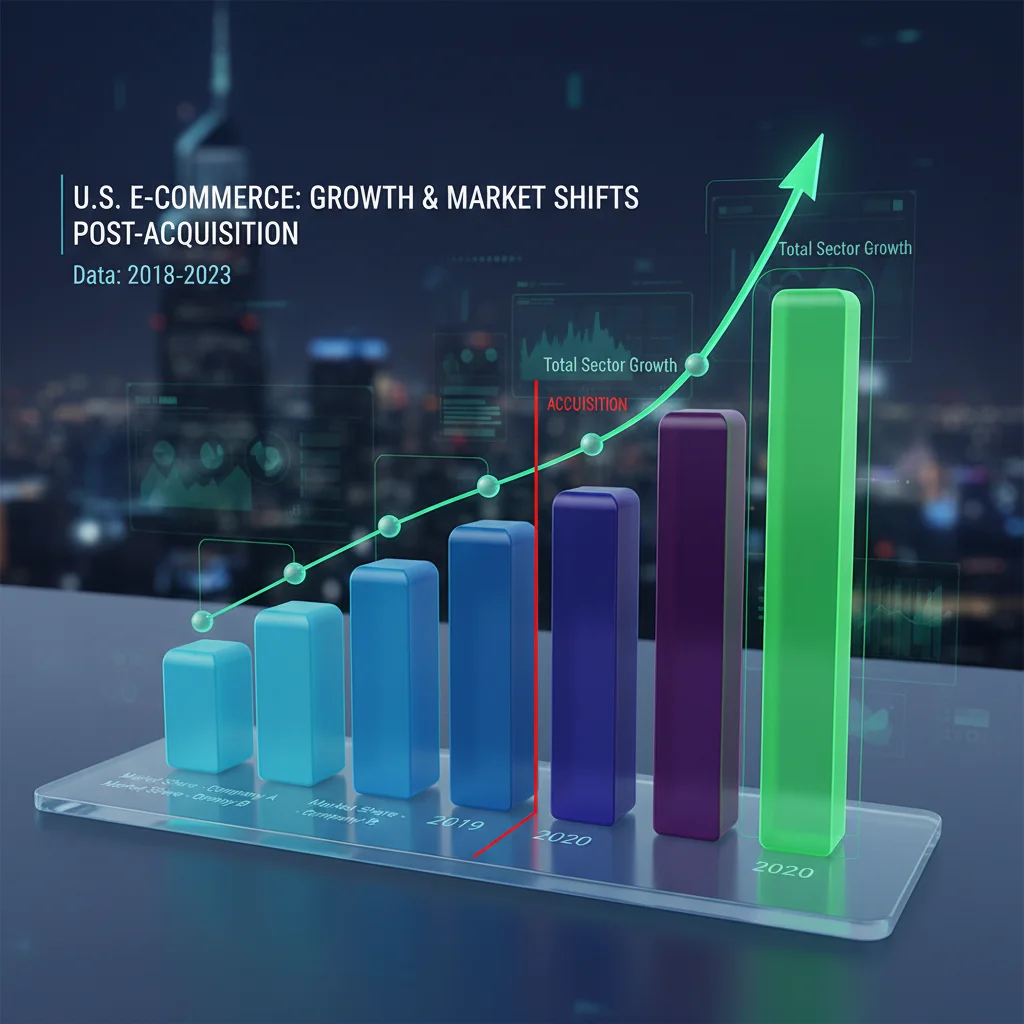 Bar graph illustrating market share changes and growth in US e-commerce post-acquisitions.