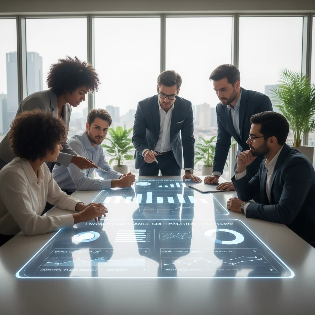 Marketing team strategizing for new data privacy regulations compliance
