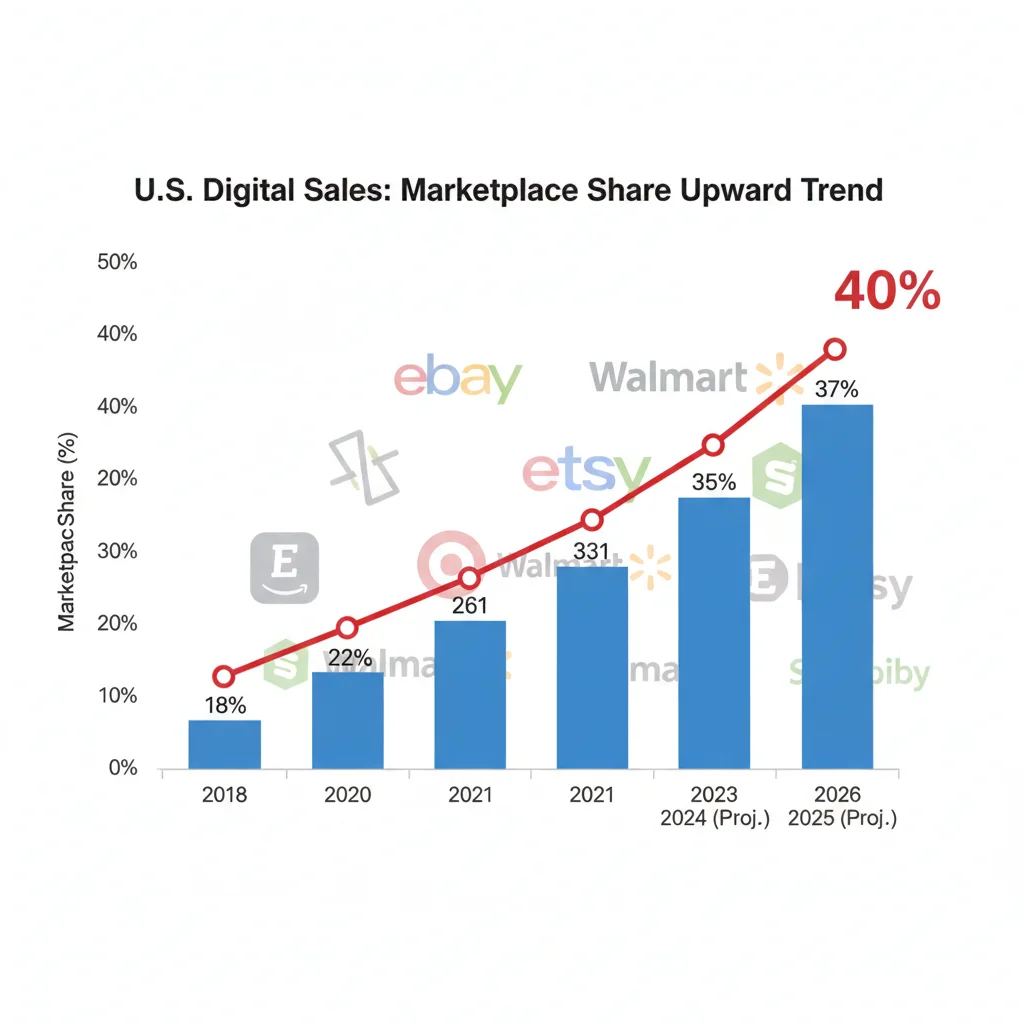 Upward trend graph showing marketplace share in US digital sales to 40% by 2026