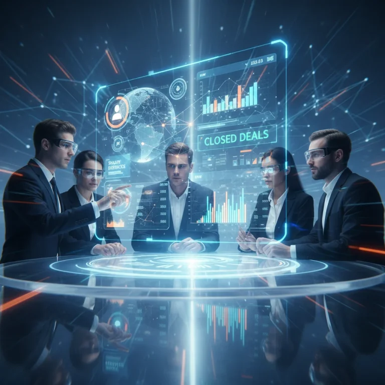 Modern sales team collaborating with advanced sales enablement technology for increased deal velocity.