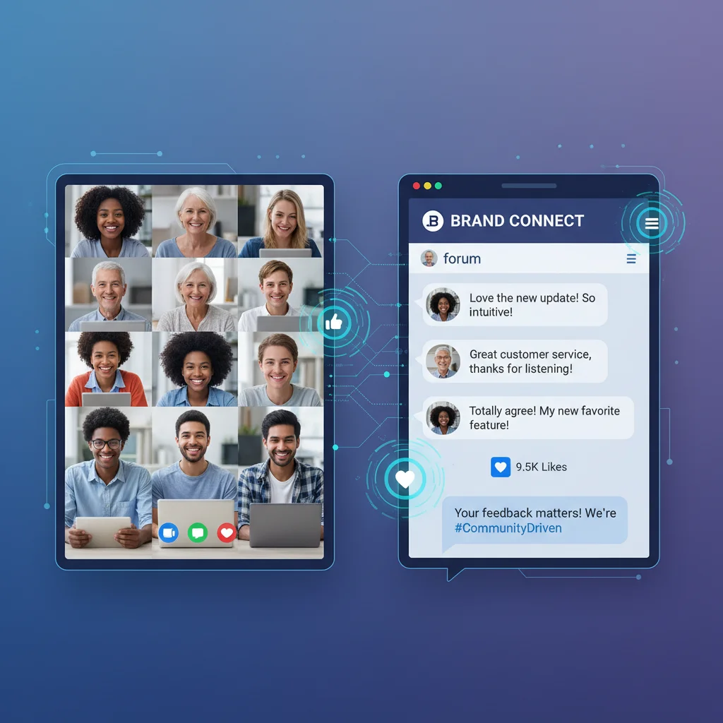 Diverse customers engaging in online community feedback