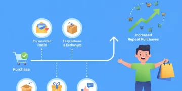 Infographic showing optimized post-purchase customer journey leading to increased repeat purchases.