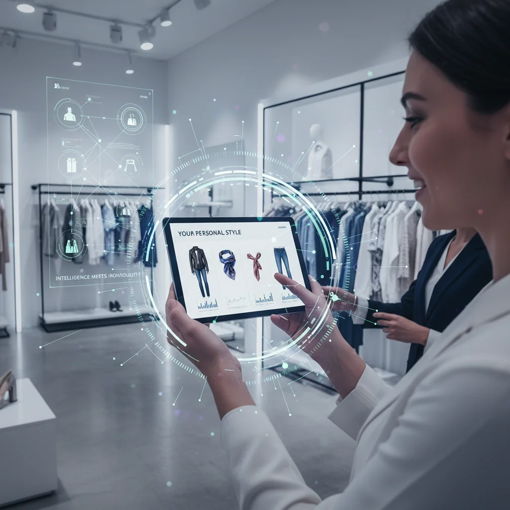 Customer receiving personalized product recommendation on tablet, highlighting data-driven experience