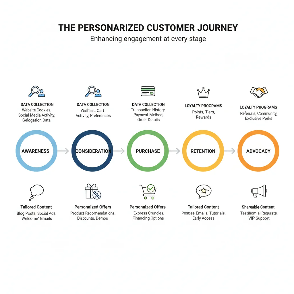 Customer journey map with personalization strategies at each stage