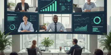Remote sales team collaborating virtually on a sales strategy with digital tools.