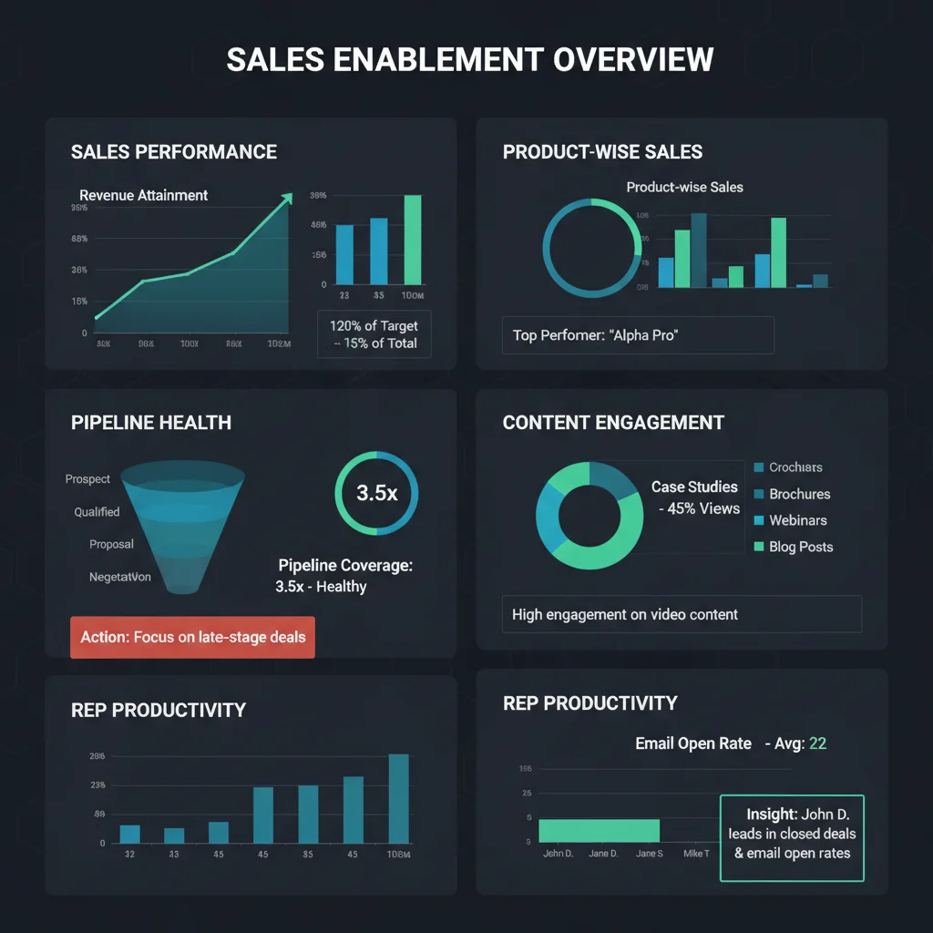 Sales analytics dashboard showing performance metrics and actionable insights.