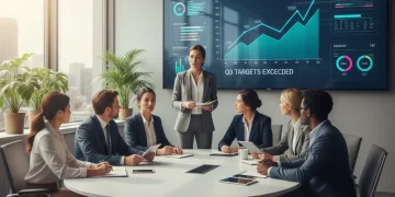 Sales leader coaching a diverse team, focusing on performance metrics and growth.