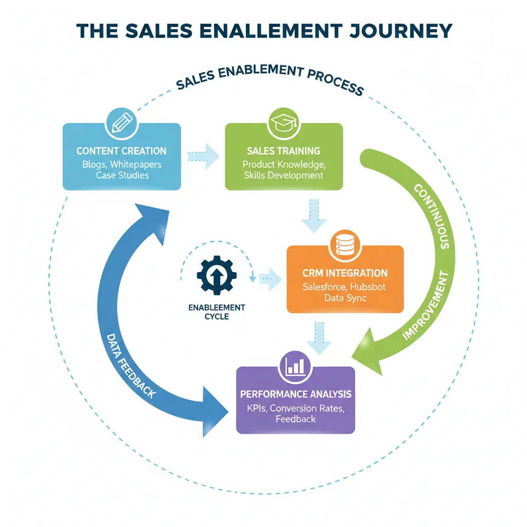 Sales enablement process flowchart with data feedback loop