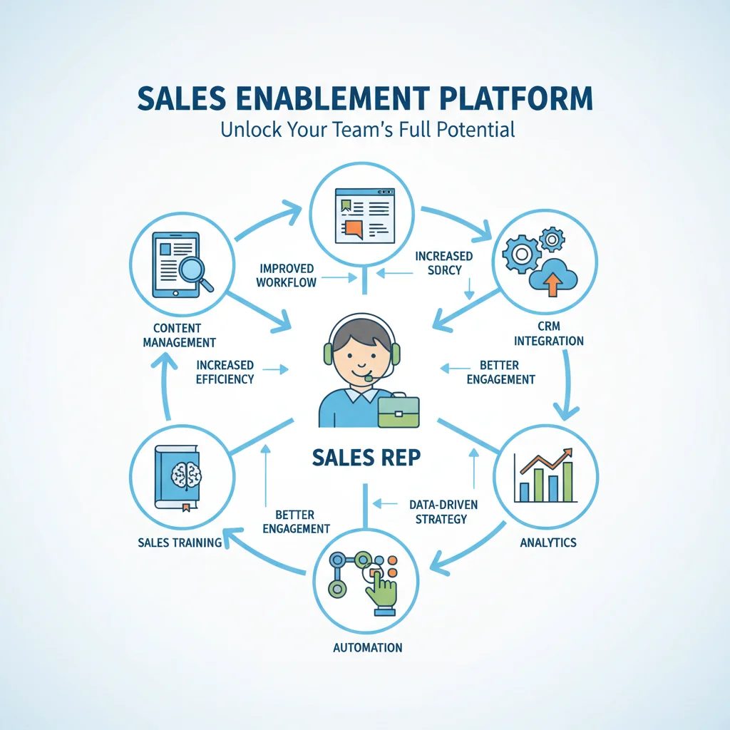 Infographic detailing key features and benefits of a sales enablement platform for sales professionals.