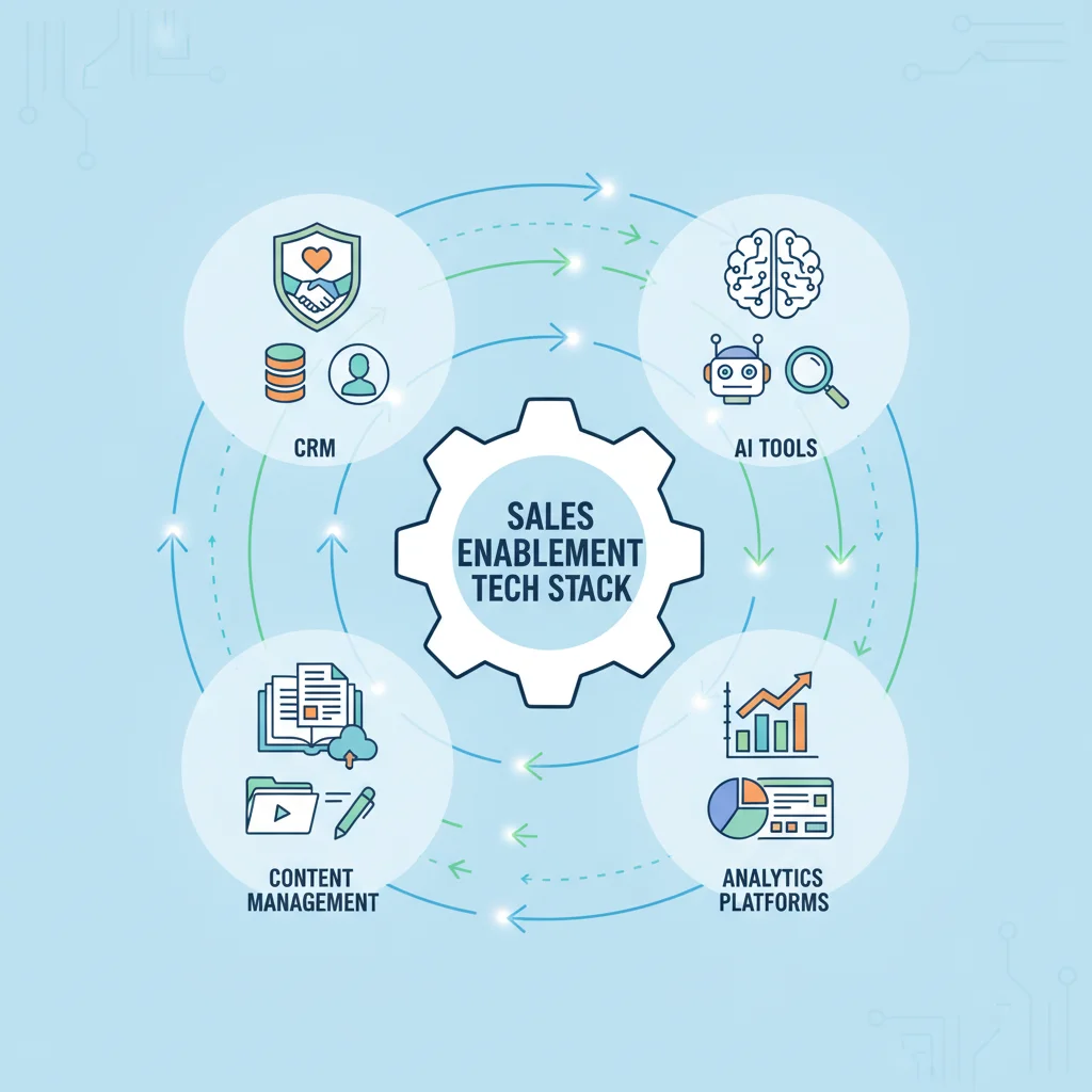 Infographic showing an interconnected sales enablement technology stack.