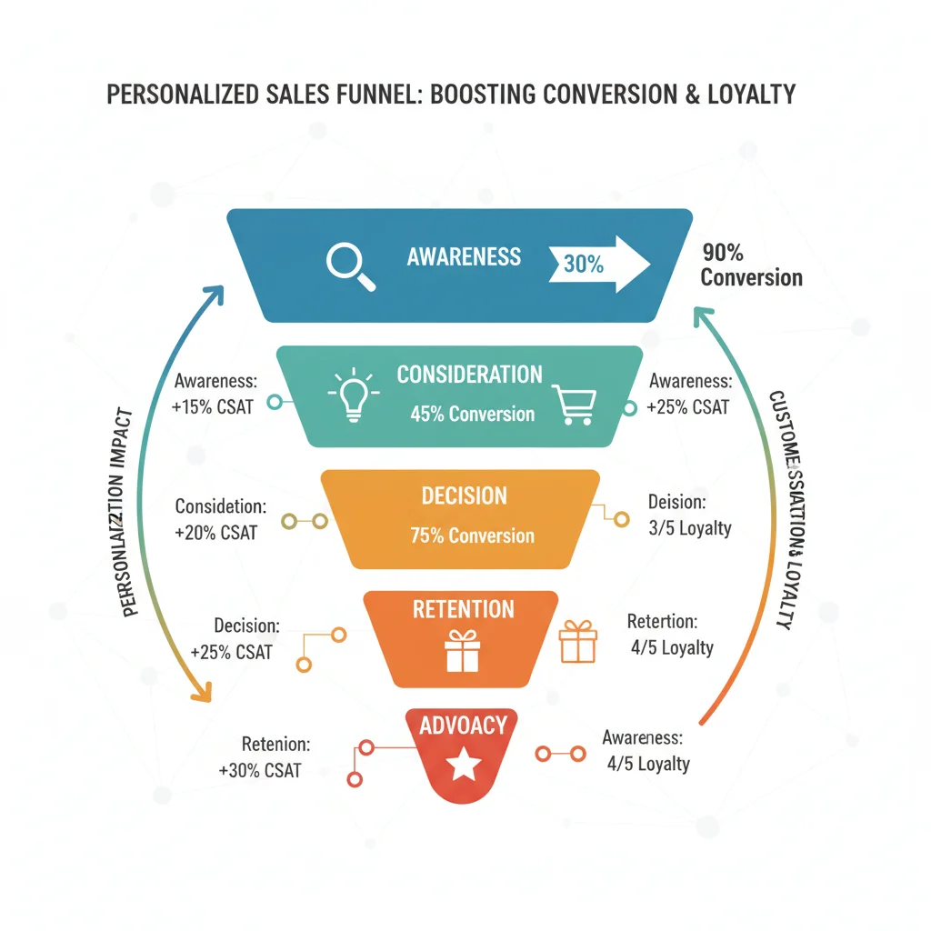 Infographic showing personalized sales funnel conversion rates