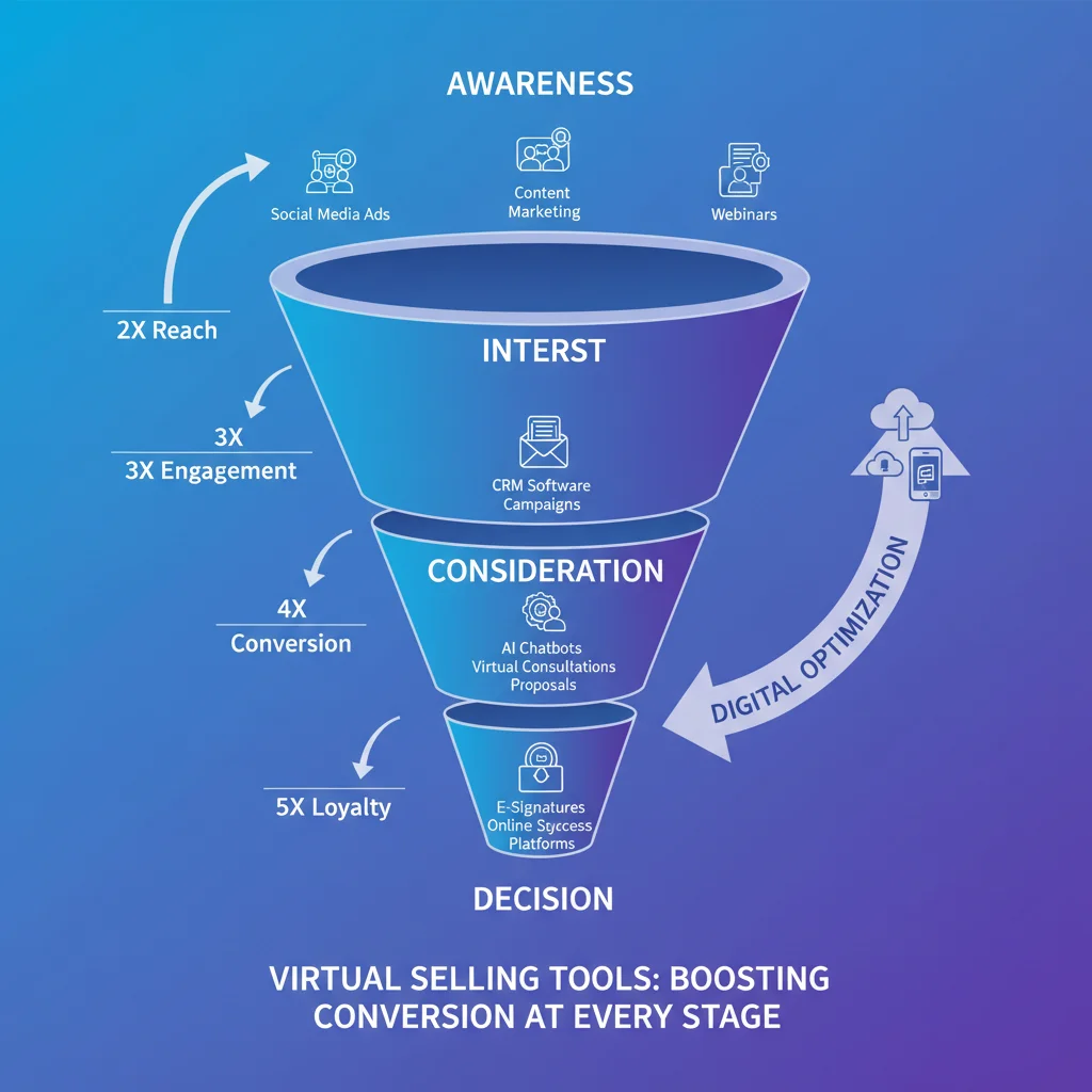 Sales funnel optimization with integrated virtual selling tools and improved conversion metrics.
