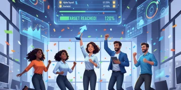 Sales team celebrating success with digital gamified leaderboards