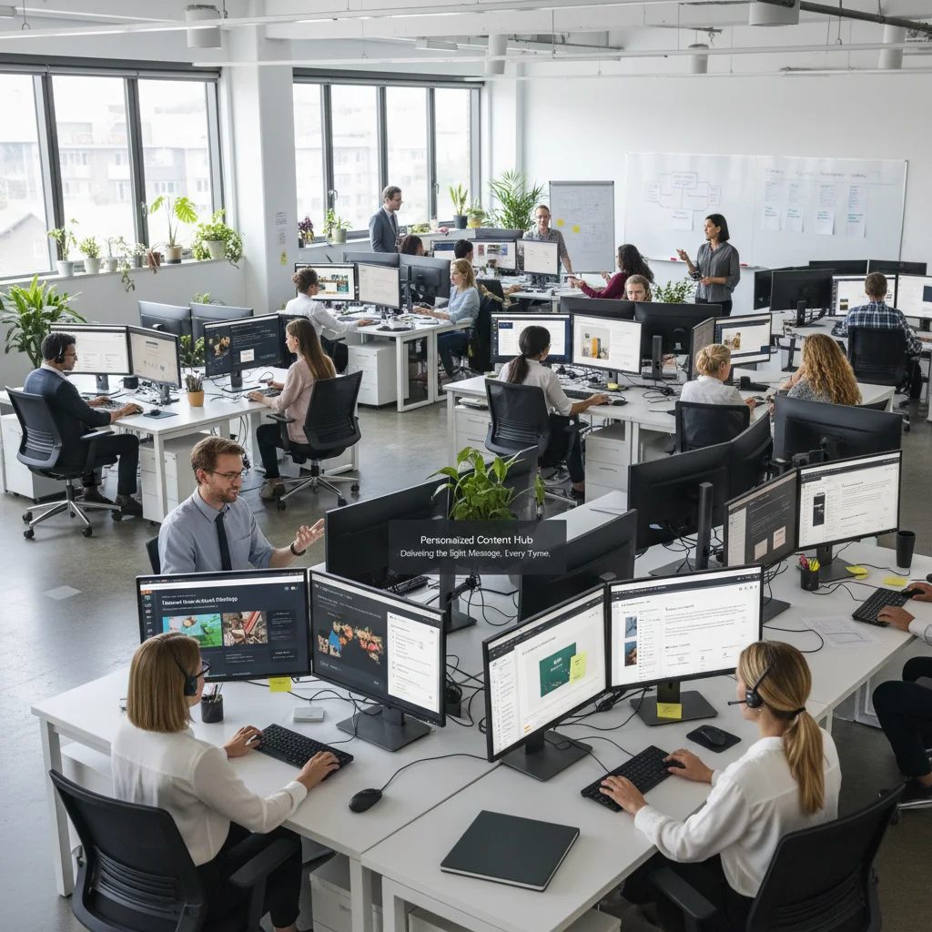 Sales team personalizing content through CRM for customer engagement