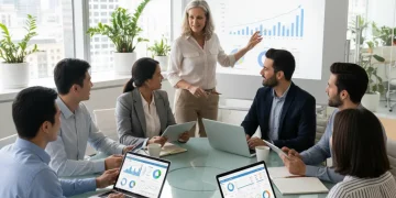 Sales team using digital tools for coaching and performance review.