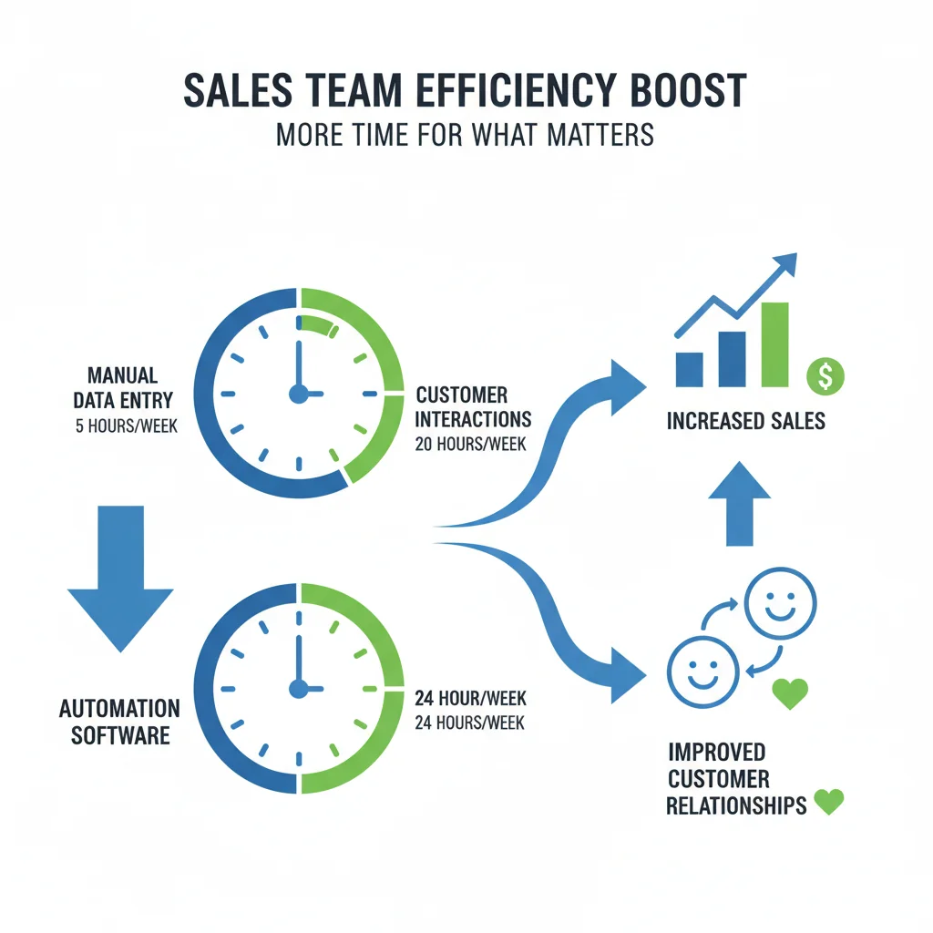 Infographic showing reduced data entry time and increased sales interactions for sales teams.