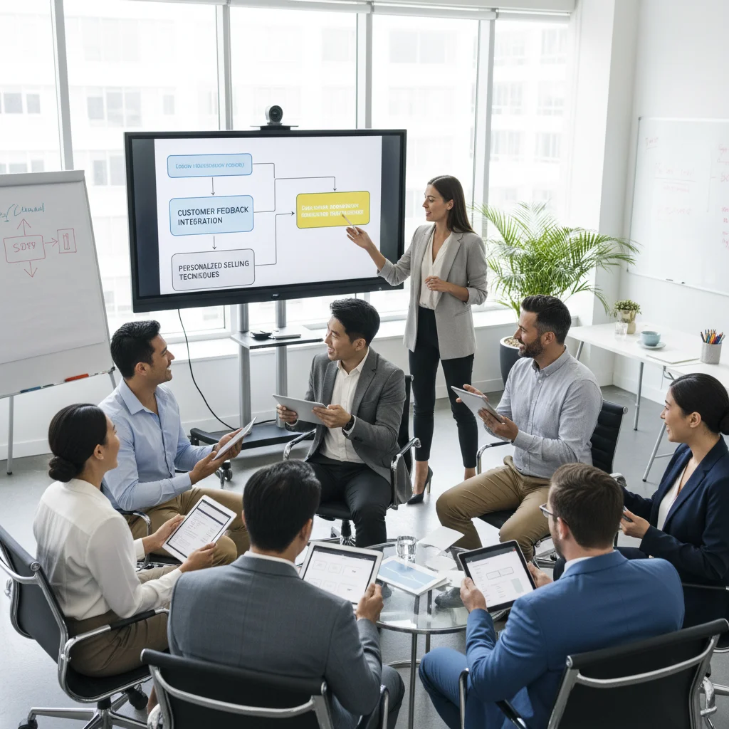 Sales professionals in a training session focused on customer feedback