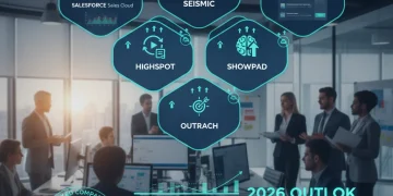 Top 5 Sales Enablement Platforms 2026: A Data-Backed Comparison for US Businesses Illustration of top sales enablement platforms with data analytics and growth charts for US businesses in 2026.