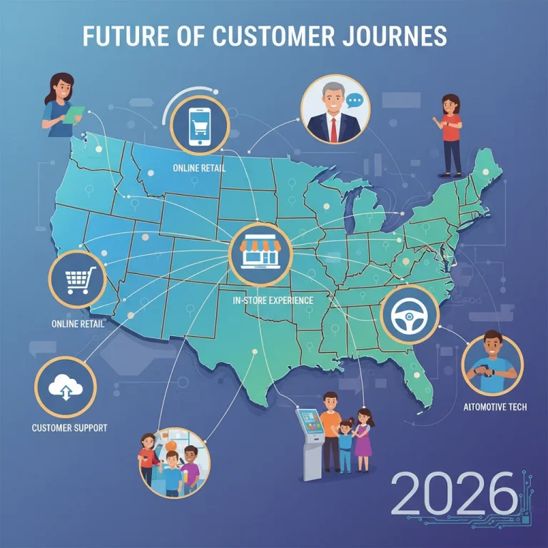 Stylized map of US with customer journey touchpoints for 2026