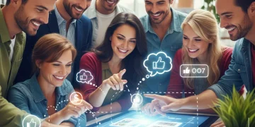Happy diverse US customers interacting with a customer experience interface, demonstrating behavioral economics principles.