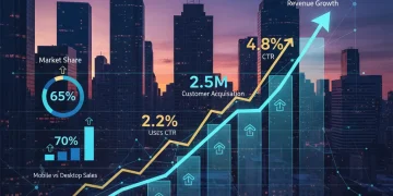 Infographic showing key e-commerce metrics and growth trends for the U.S. market in 2026, with a city skyline background.