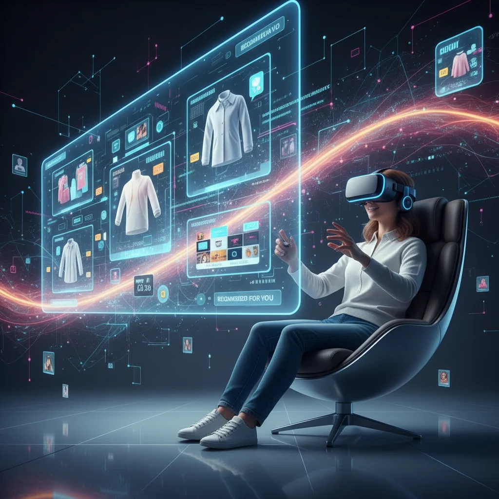 Customer experiencing a hyper-personalized virtual shopping journey with VR headset