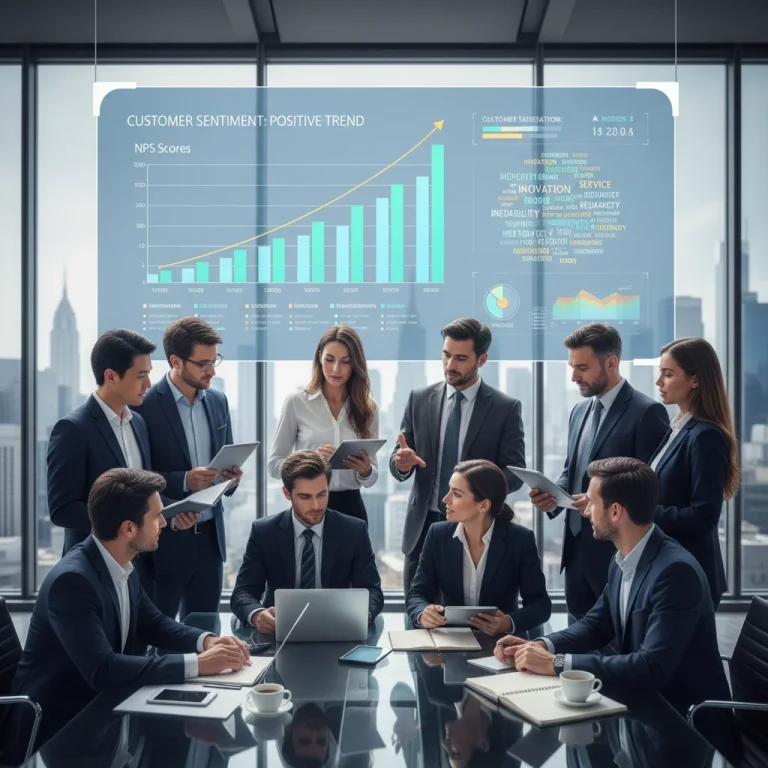 Business team analyzing Voice of the Customer data to improve NPS