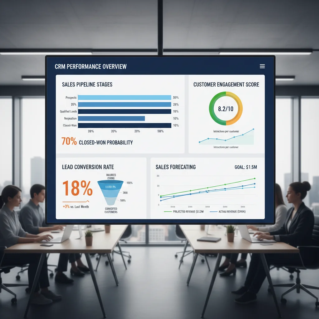 CRM dashboard showcasing key sales performance indicators and data analytics for strategic decision-making.