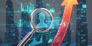 Visual representation of customer data analytics leading to business growth and improved customer experience.
