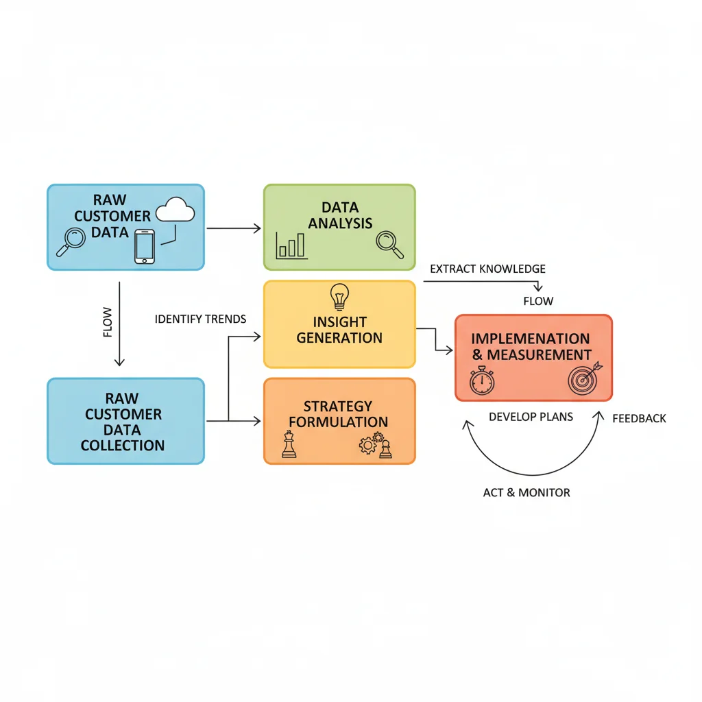 Customer data journey from collection to actionable insights and CX improvement.