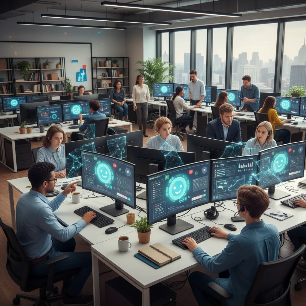 Customer service agents collaborating with AI tools